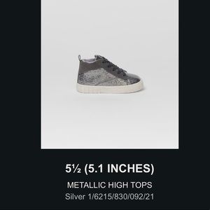 Zara toddler Metallic High Tops with zipper on the inside of foot